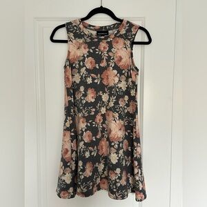 Floral Sleeveless Dress - Gray and Pink